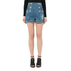 6 Button Denim Short in Blue