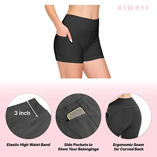 ALWAYS Women's 5" Bike Shorts Leggings - High Waist Tummy Control Soft Stretch Workout Activewear Yoga Pants Space Dye Grey M