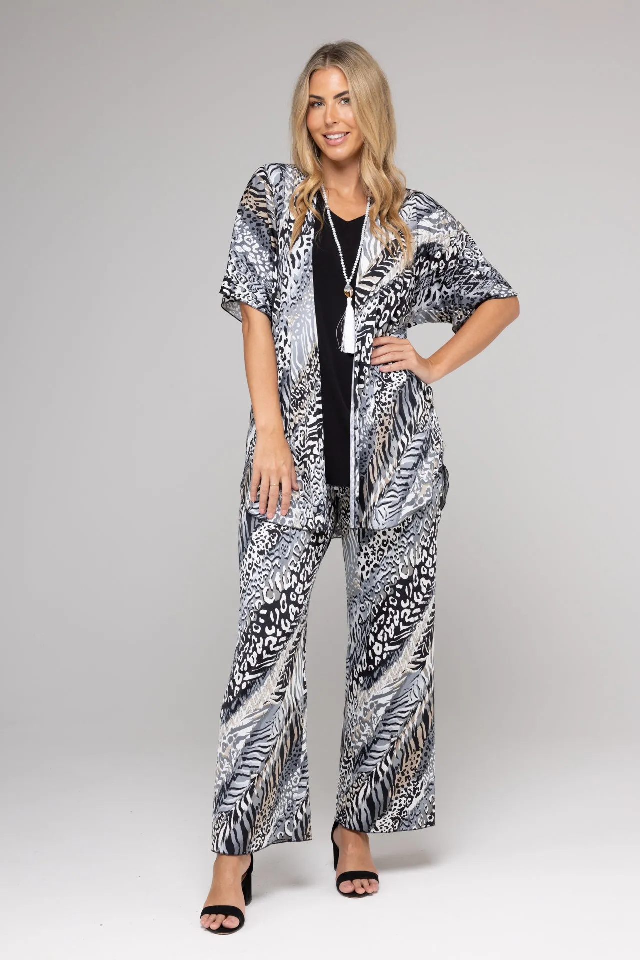 Animal Print Jersey Short Sleeve Kimono