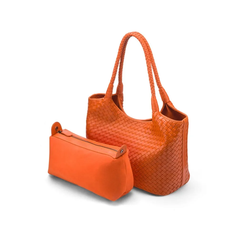 Anya Woven Leather Shoulder Bag - Orange