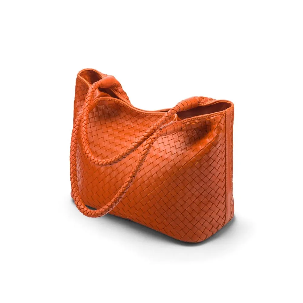 Anya Woven Leather Shoulder Bag - Orange