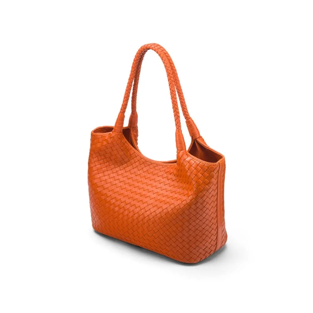 Anya Woven Leather Shoulder Bag - Orange