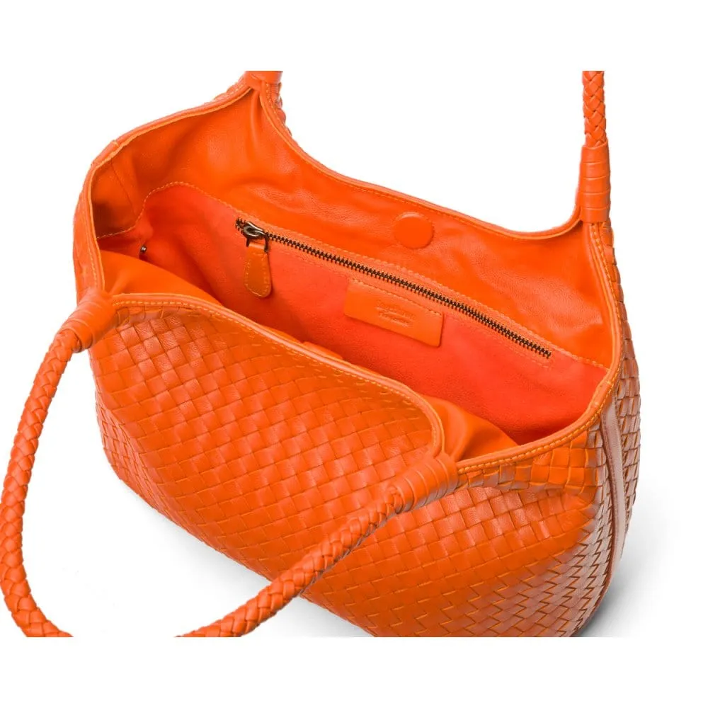 Anya Woven Leather Shoulder Bag - Orange