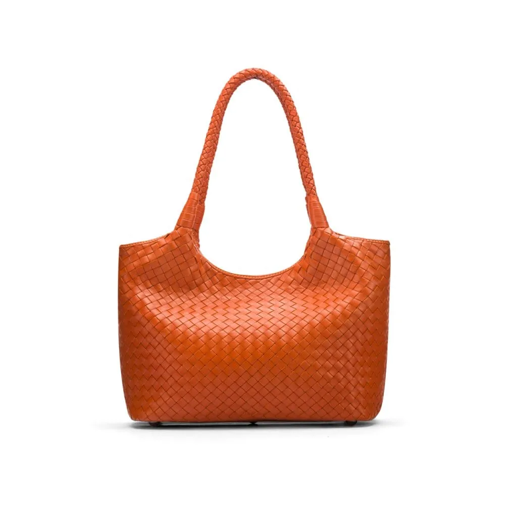 Anya Woven Leather Shoulder Bag - Orange