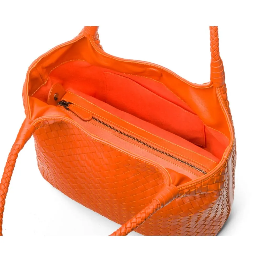 Anya Woven Leather Shoulder Bag - Orange