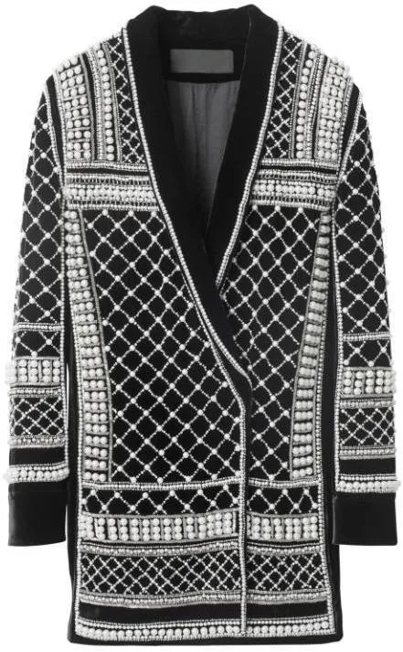 Bead & Crystal Embellished Long Black Velour Jacket