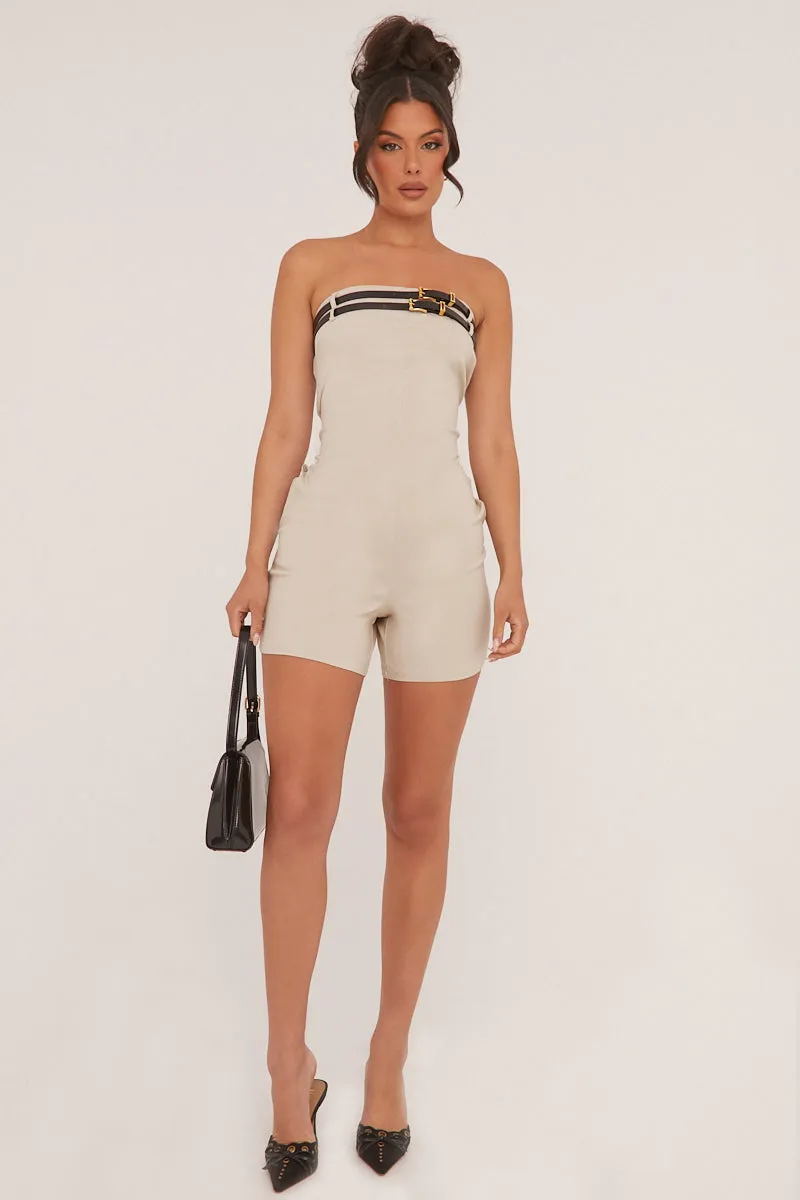 Beige Bandeau Belt Detail Playsuit - Dolly