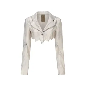 Beige Printed Split Copped Blazer