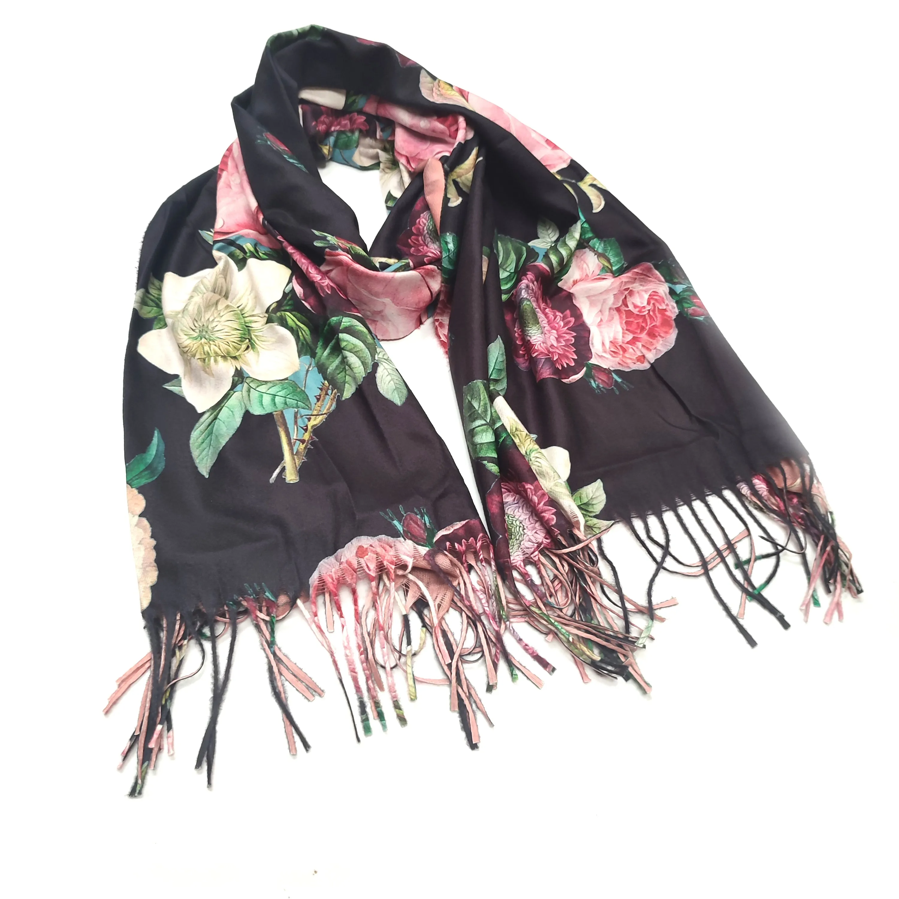 Black Vintage Roses Pashmina Style Scarf - Exclusive Design