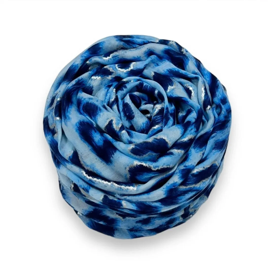 Blue Leopard Print Scarf