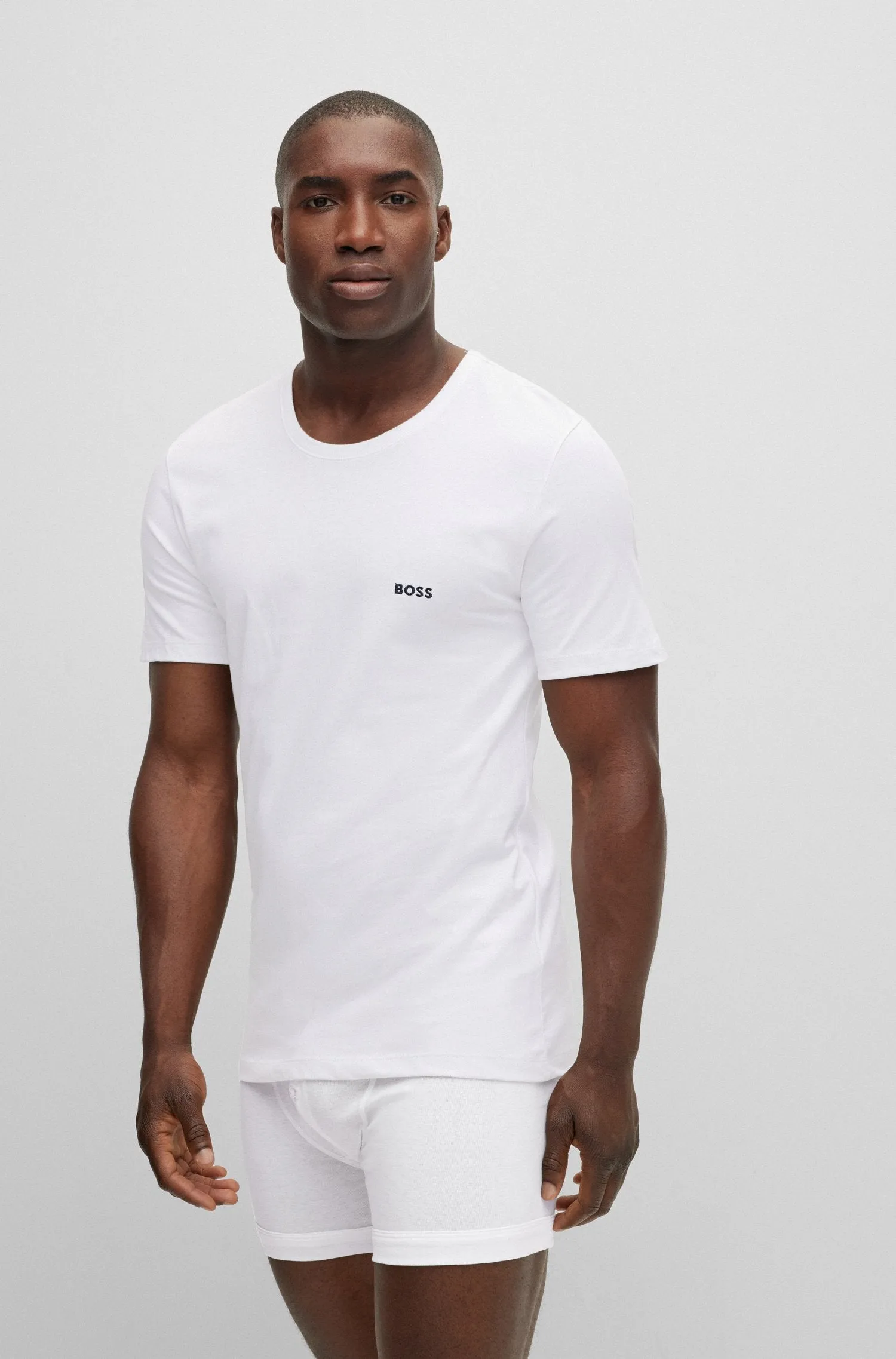 BOSS Tshirt RN 3P Classic T-Shirt in White, Black & Navy