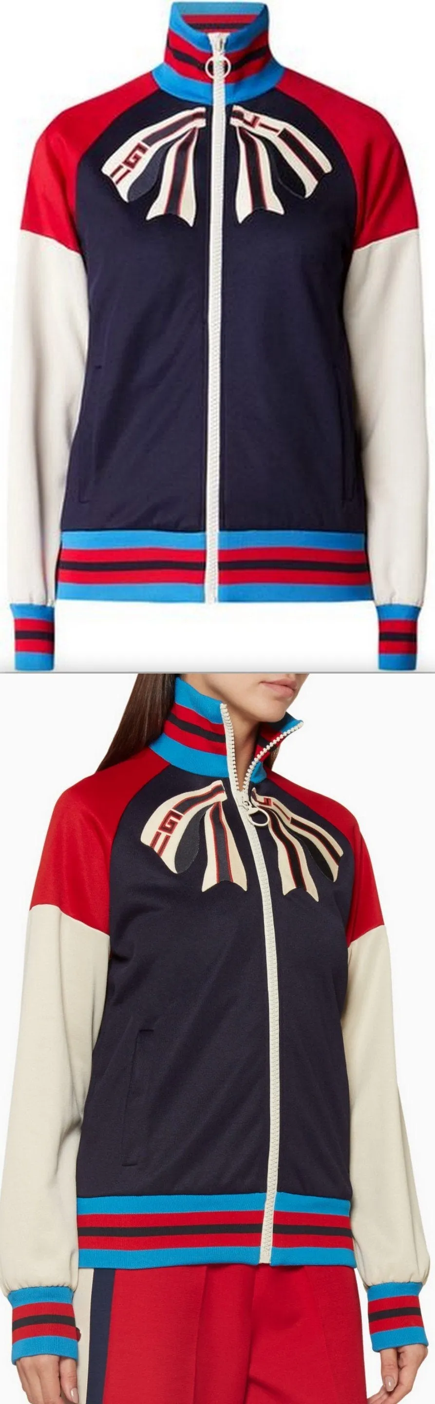 Bow-Appliqu̩ Zip-Through Jersey Track Jacket