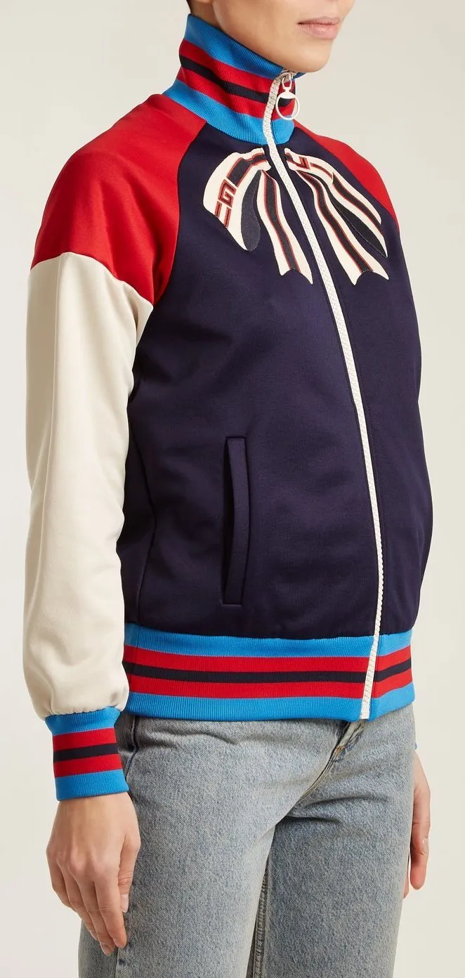 Bow-Appliqu̩ Zip-Through Jersey Track Jacket