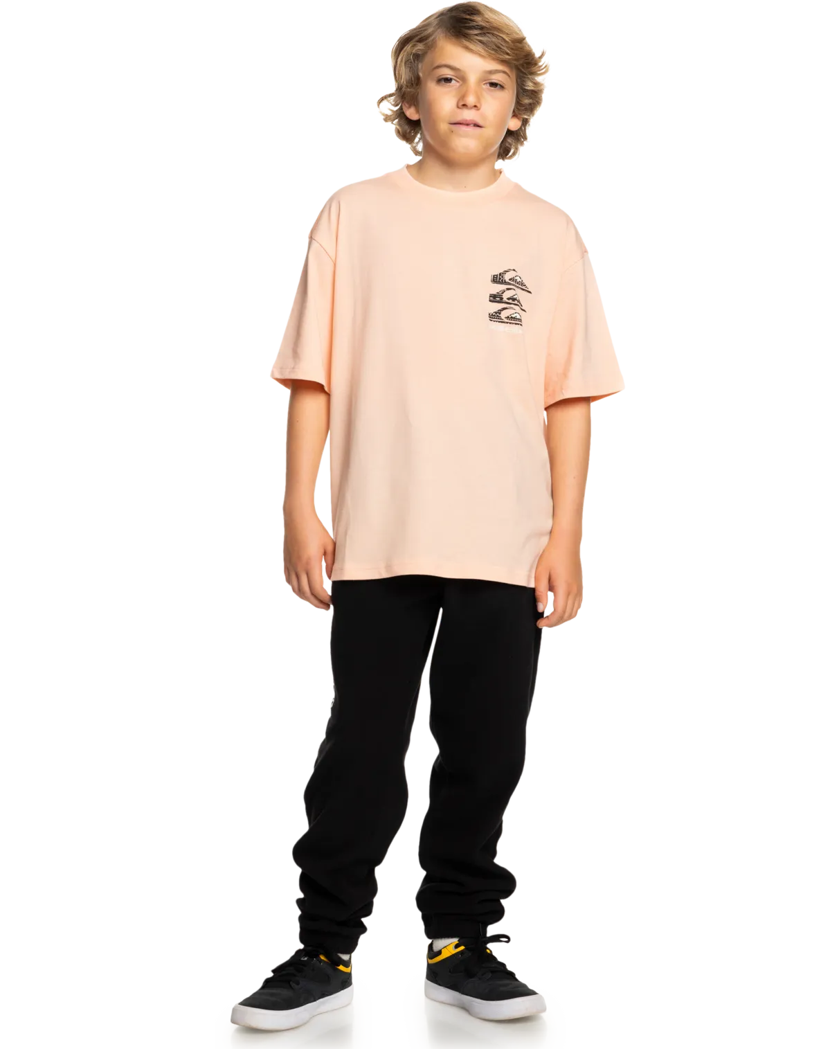 Boys Vertical Logos T-Shirt in Peach Parfait