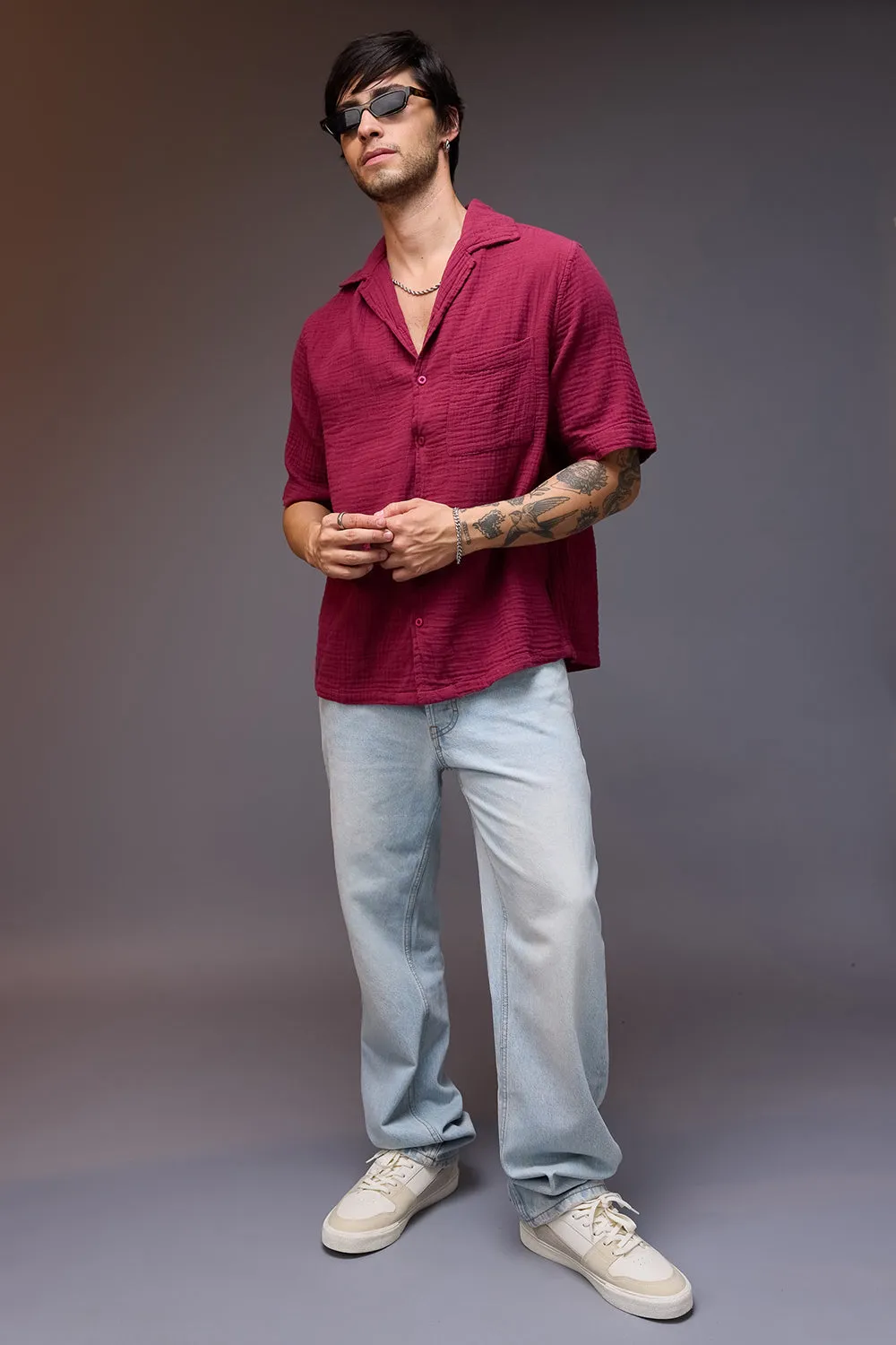 Breezy Men's Relaxed Maroon Shirt