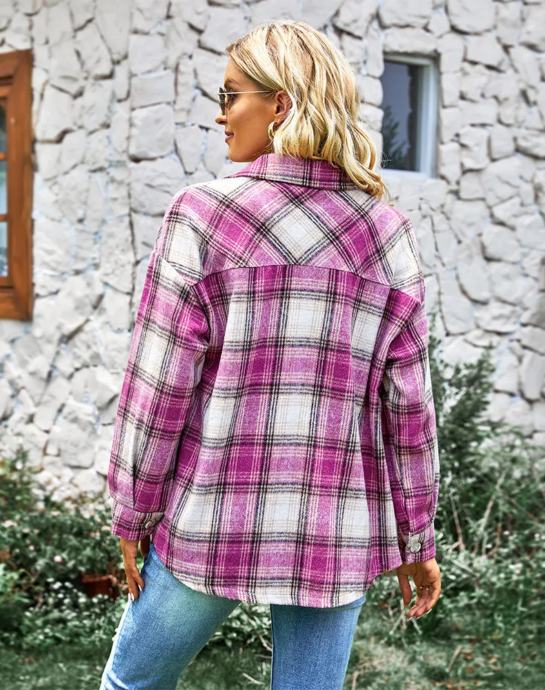 Casual Plaid Print Loose Shirts Casual Jackets Wholesale Women Coats