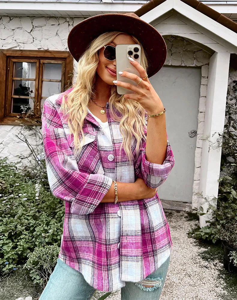 Casual Plaid Print Loose Shirts Casual Jackets Wholesale Women Coats