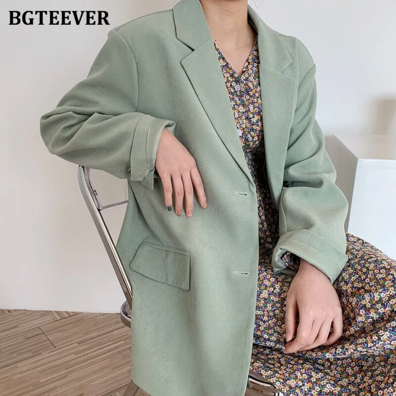 Christmas Gift Joskaa Casual Loose Single-breasted Mint Green Women Suit Blazer 2024 Spring Elegant Notched Collar Full Sleeve Female Jackets