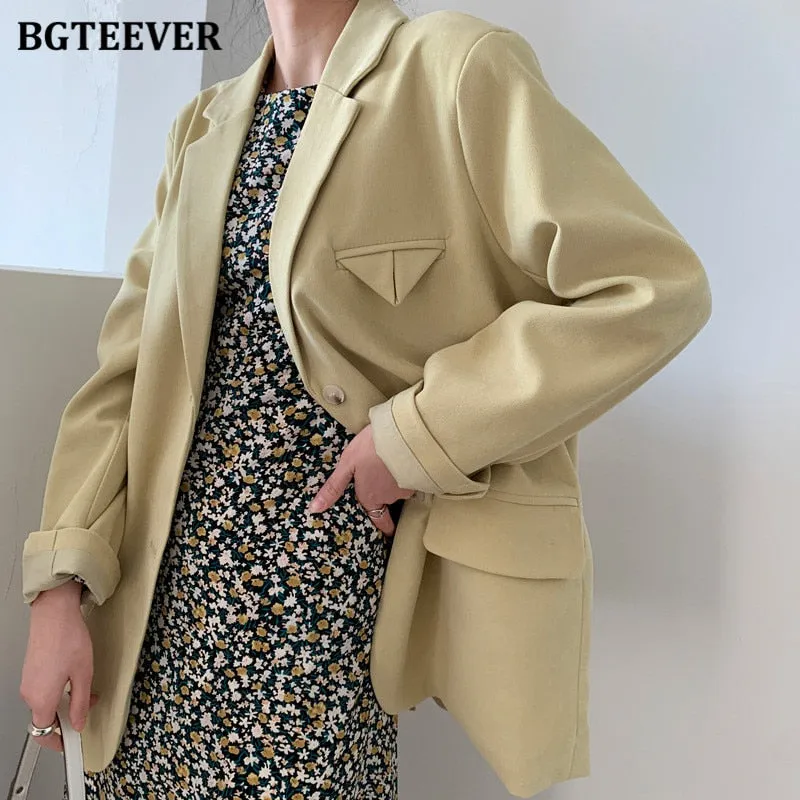 Christmas Gift Joskaa Casual Loose Single-breasted Mint Green Women Suit Blazer 2024 Spring Elegant Notched Collar Full Sleeve Female Jackets