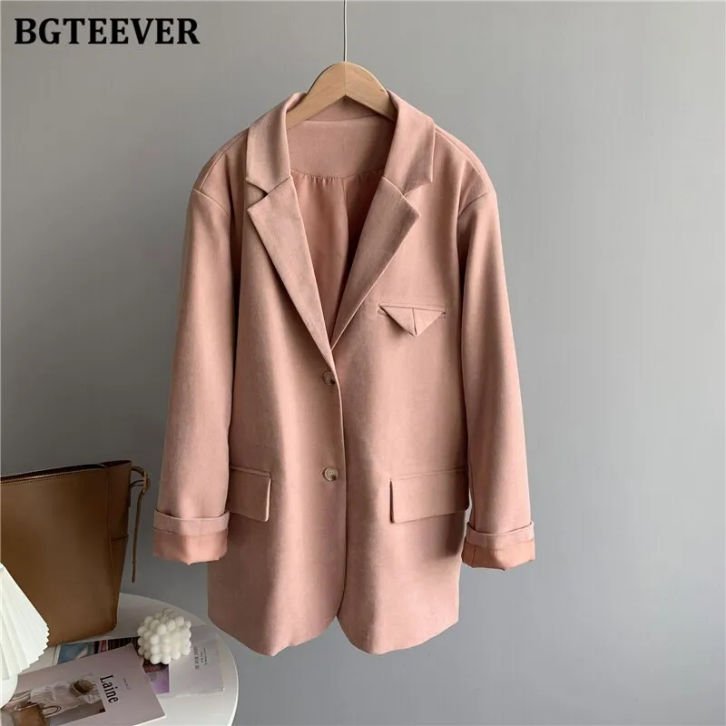 Christmas Gift Joskaa Casual Loose Single-breasted Mint Green Women Suit Blazer 2024 Spring Elegant Notched Collar Full Sleeve Female Jackets