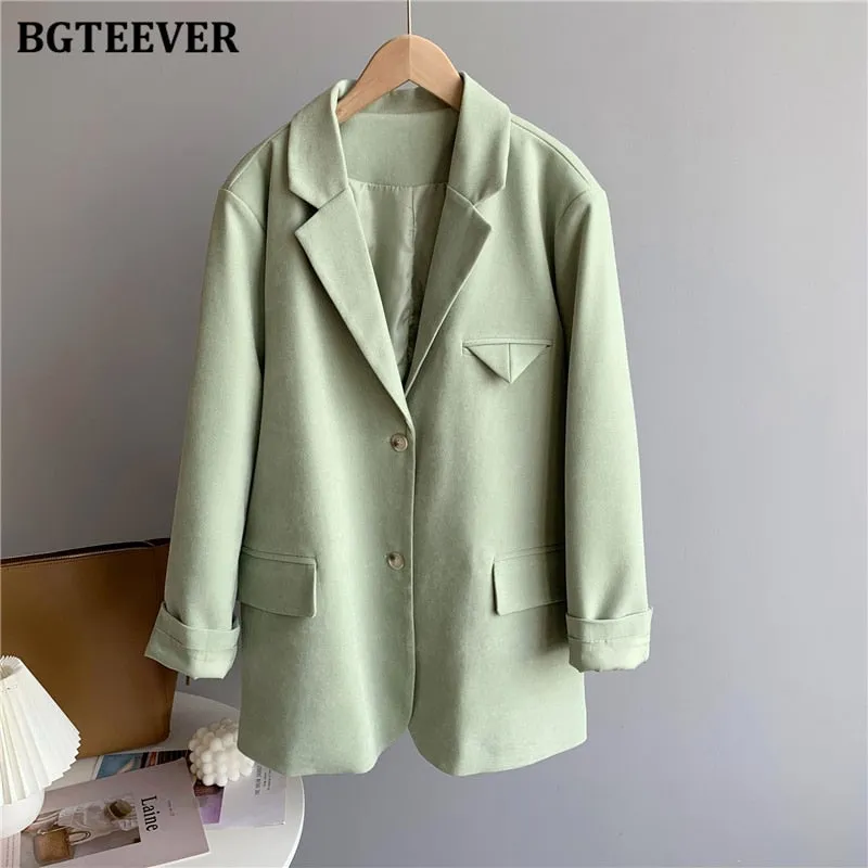 Christmas Gift Joskaa Casual Loose Single-breasted Mint Green Women Suit Blazer 2024 Spring Elegant Notched Collar Full Sleeve Female Jackets