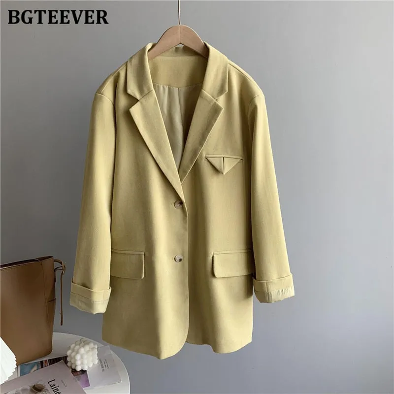 Christmas Gift Joskaa Casual Loose Single-breasted Mint Green Women Suit Blazer 2024 Spring Elegant Notched Collar Full Sleeve Female Jackets