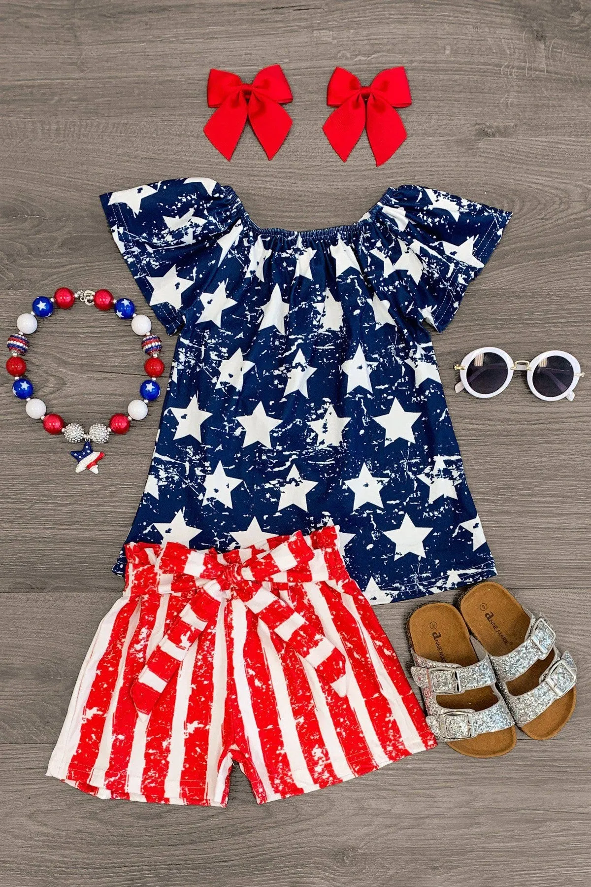 Distressed Flag Tie Short Set