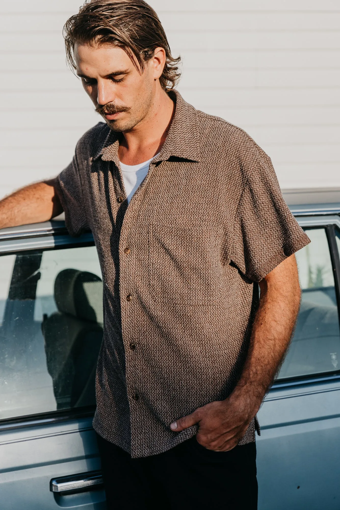 Dixton - Textured Brown Short Sleeve Shirt