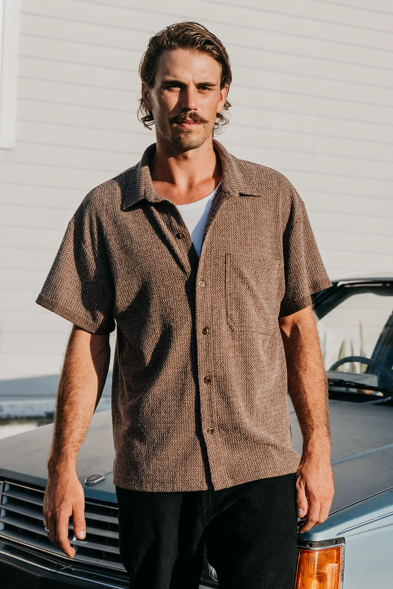 Dixton - Textured Brown Short Sleeve Shirt