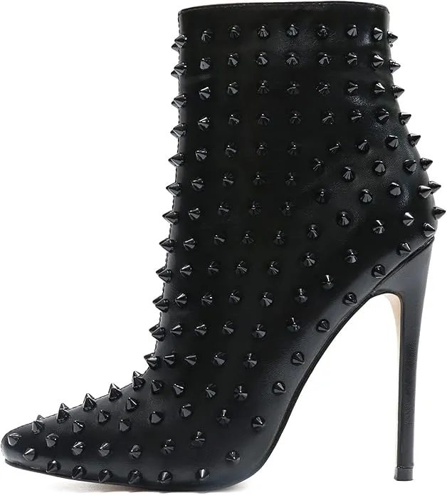 Edgy Black Spiked Faux Leather Ankle Boots