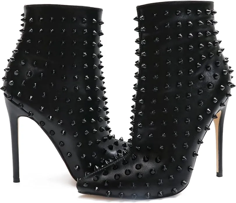 Edgy Black Spiked Faux Leather Ankle Boots