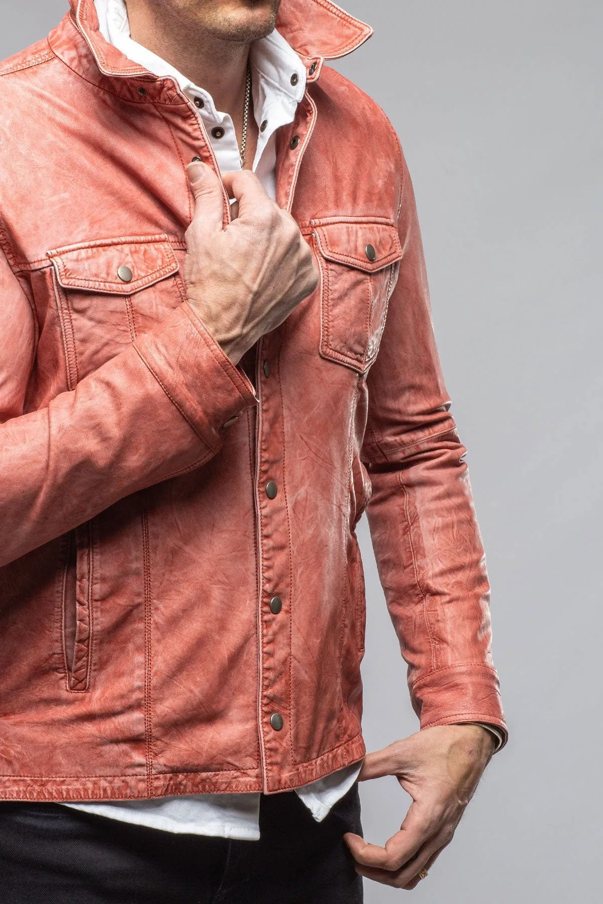 Enna Washed Leather Shirt Jacket In Red