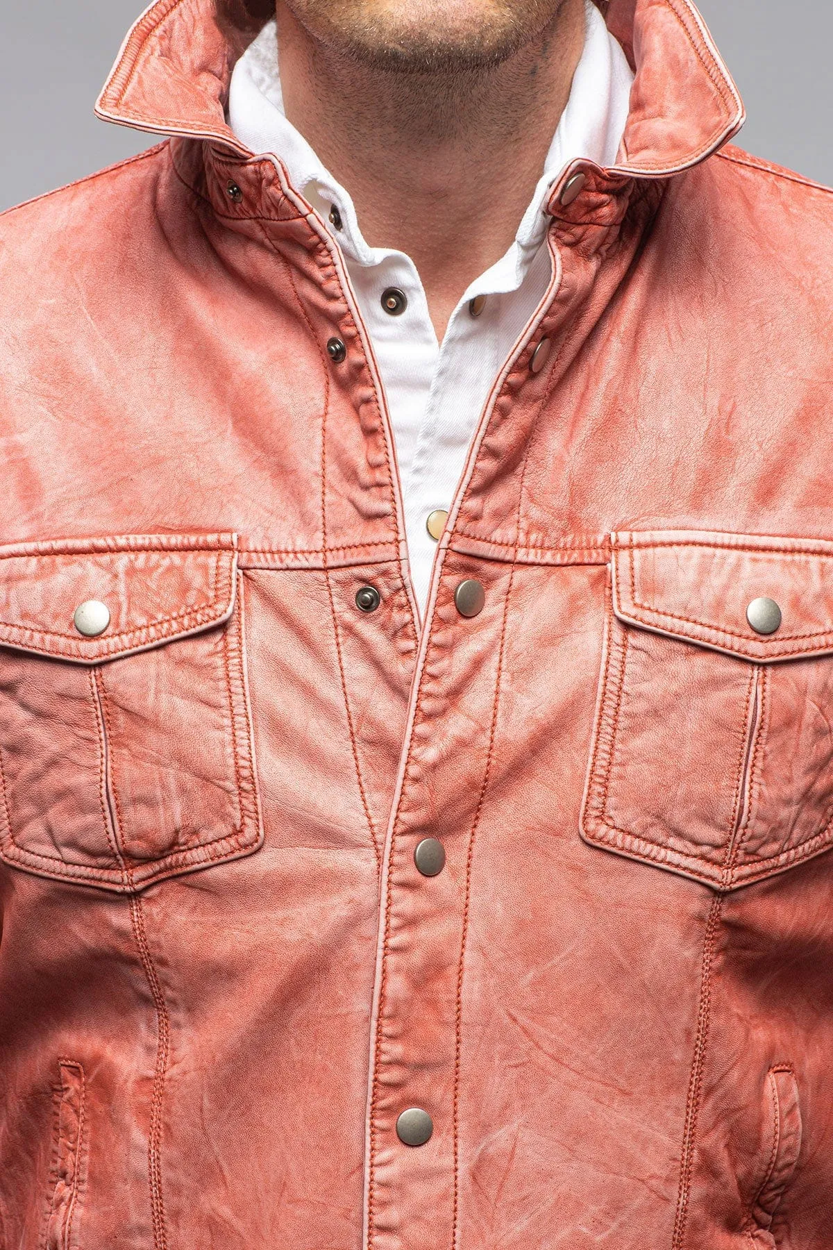 Enna Washed Leather Shirt Jacket In Red