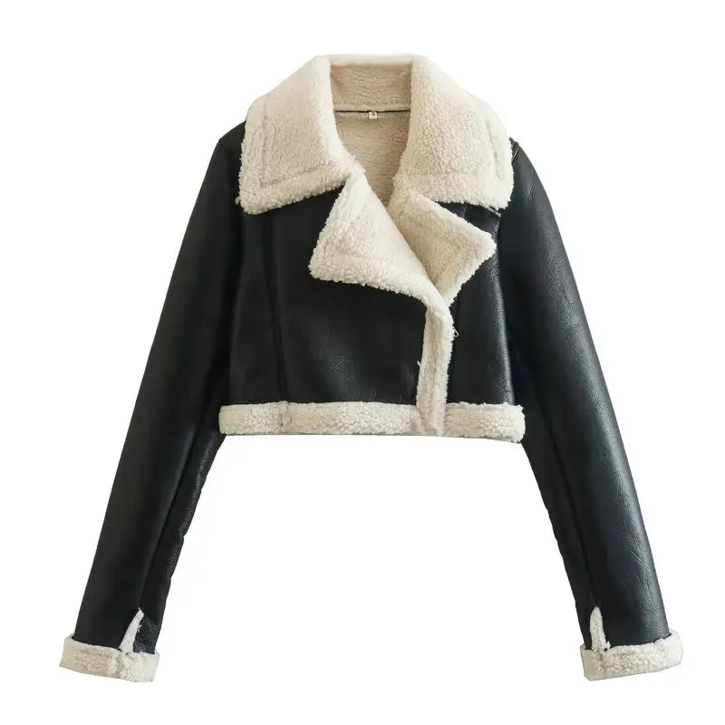 Front Zipper Lapel Neck Thick Short Jackets