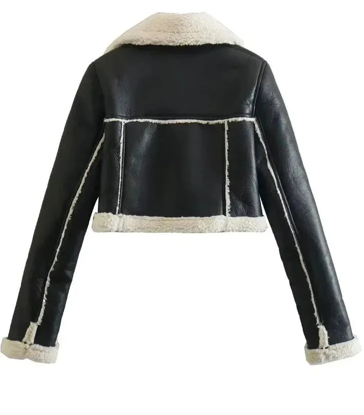 Front Zipper Lapel Neck Thick Short Jackets