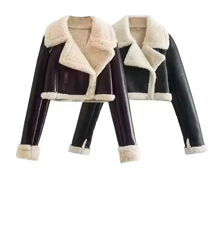 Front Zipper Lapel Neck Thick Short Jackets