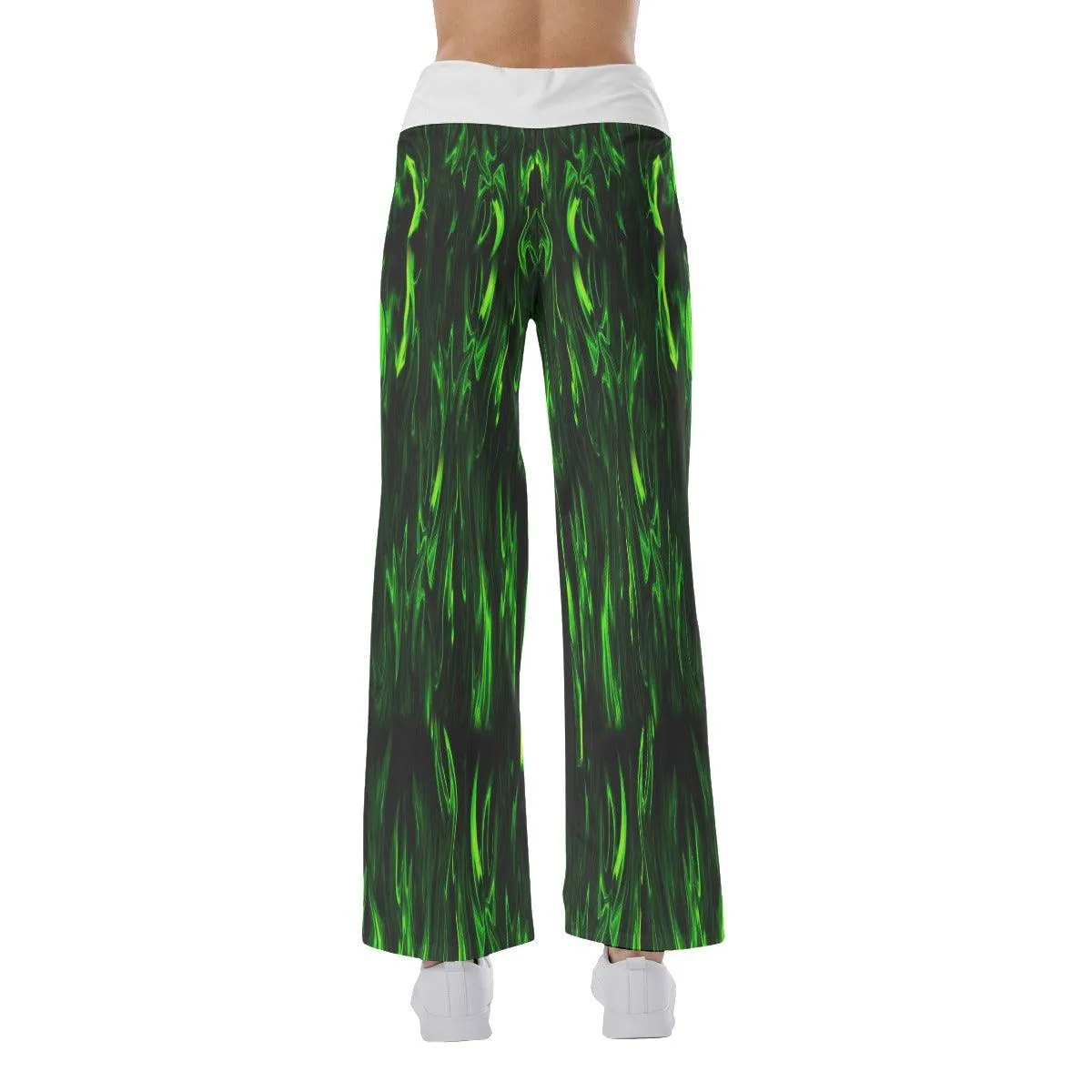 Green Flame Horror Smile Skull High-waisted Wide Leg Pants