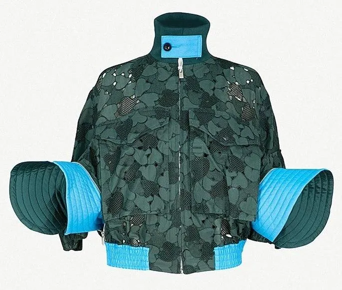 Green Heart-Embroidered Cotton-Lace Bomber Jacket