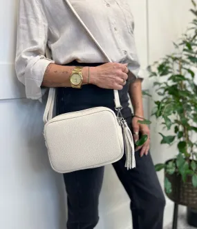 Ivory Leather Tassel Camera Bag