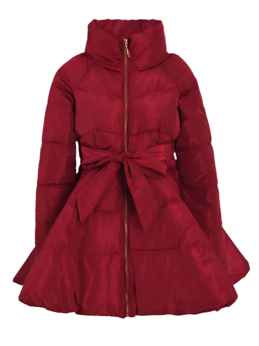 Joyus Fashion Zip Up Bow Tie Waist Puffer Jacket