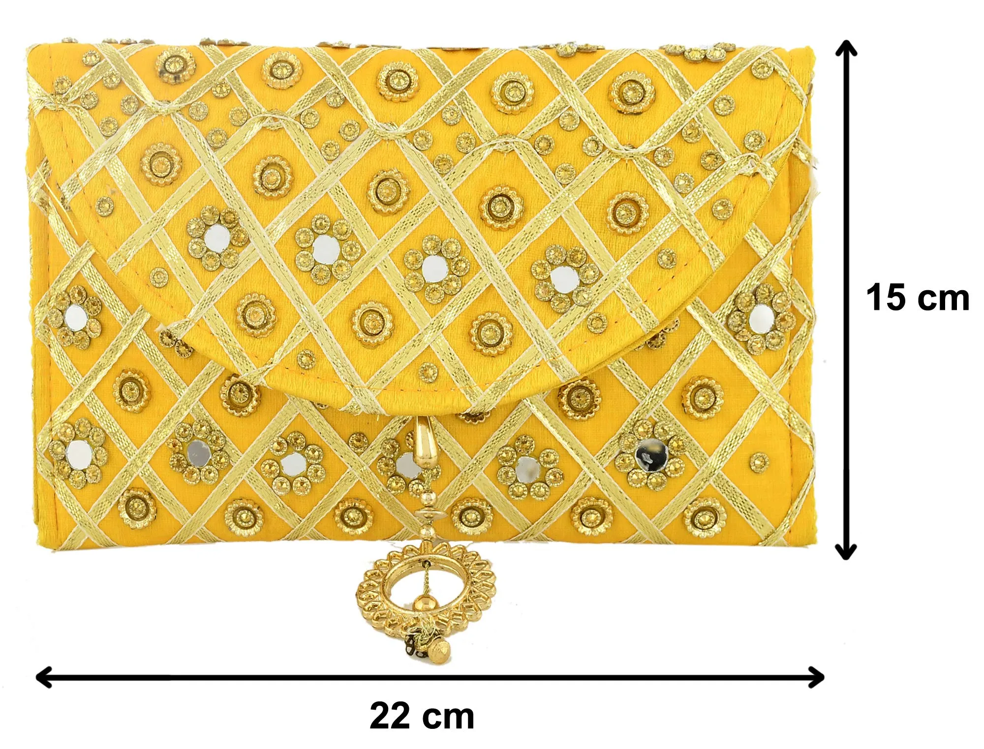 Kuber Industries 2 Pieces Silk Traditional Mirror Work Envelope Clutch/Hand Purse Bag for Women/Girls (Gold)-KUBMART11453, Standard