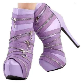 Lavender Purple Mummy Bandage SteamPunk Ankle Boots