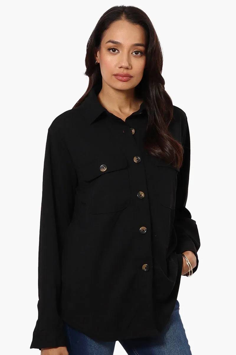 Limite Solid Flap Pocket Button Up Lightweight Jacket - Black