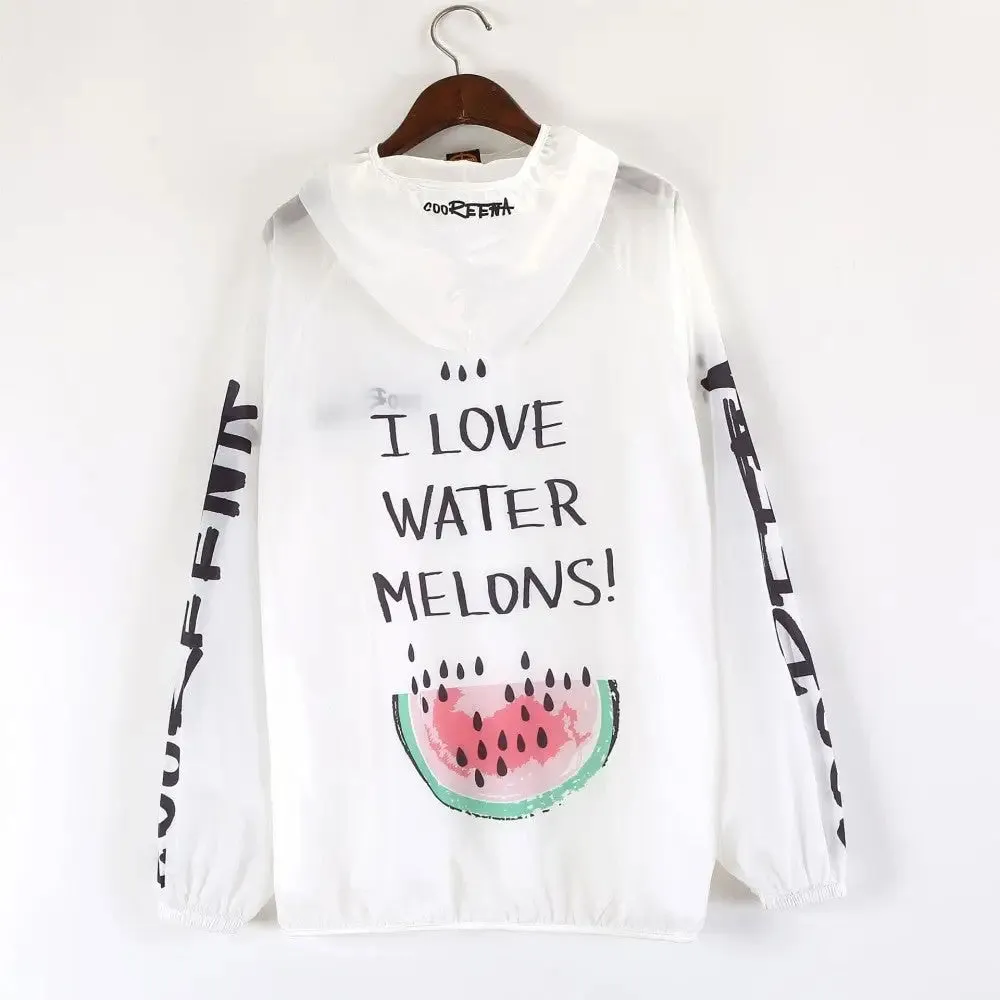 Melons, I Love Watermelons Sun Protection Loose Hooded Jacket