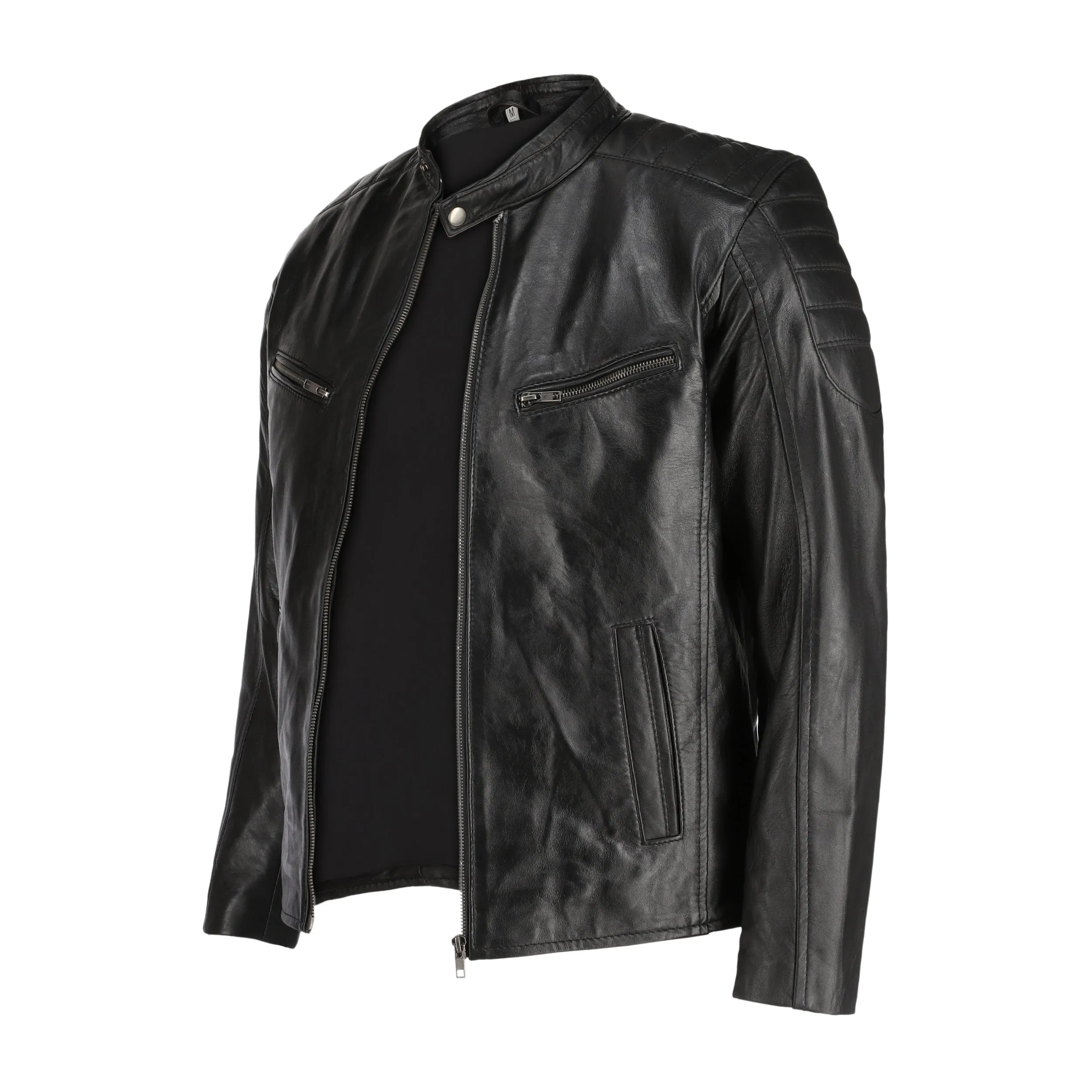 Mens Black Lambskin Biker Style Leather Jacket