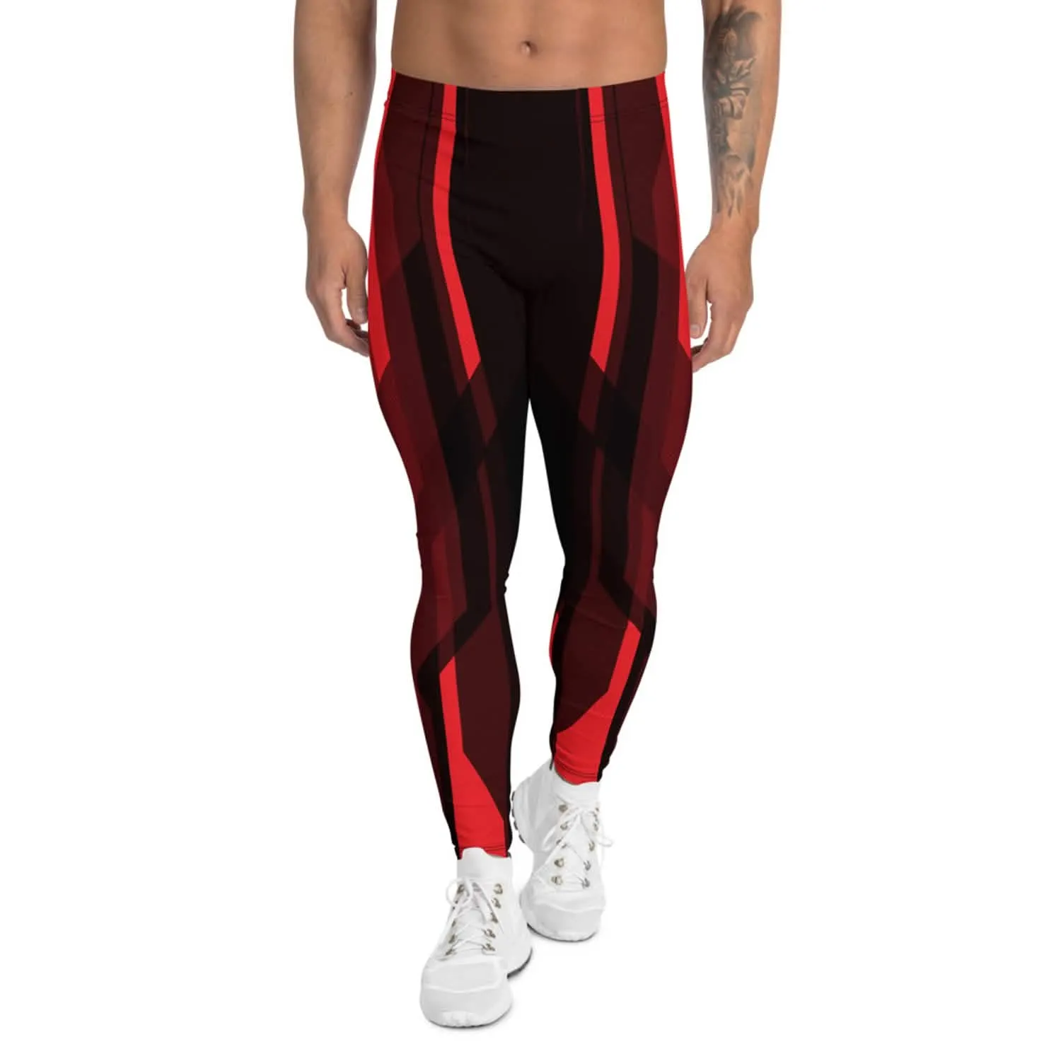 Men's Neon Red Tron-Inspired Athletic Tights