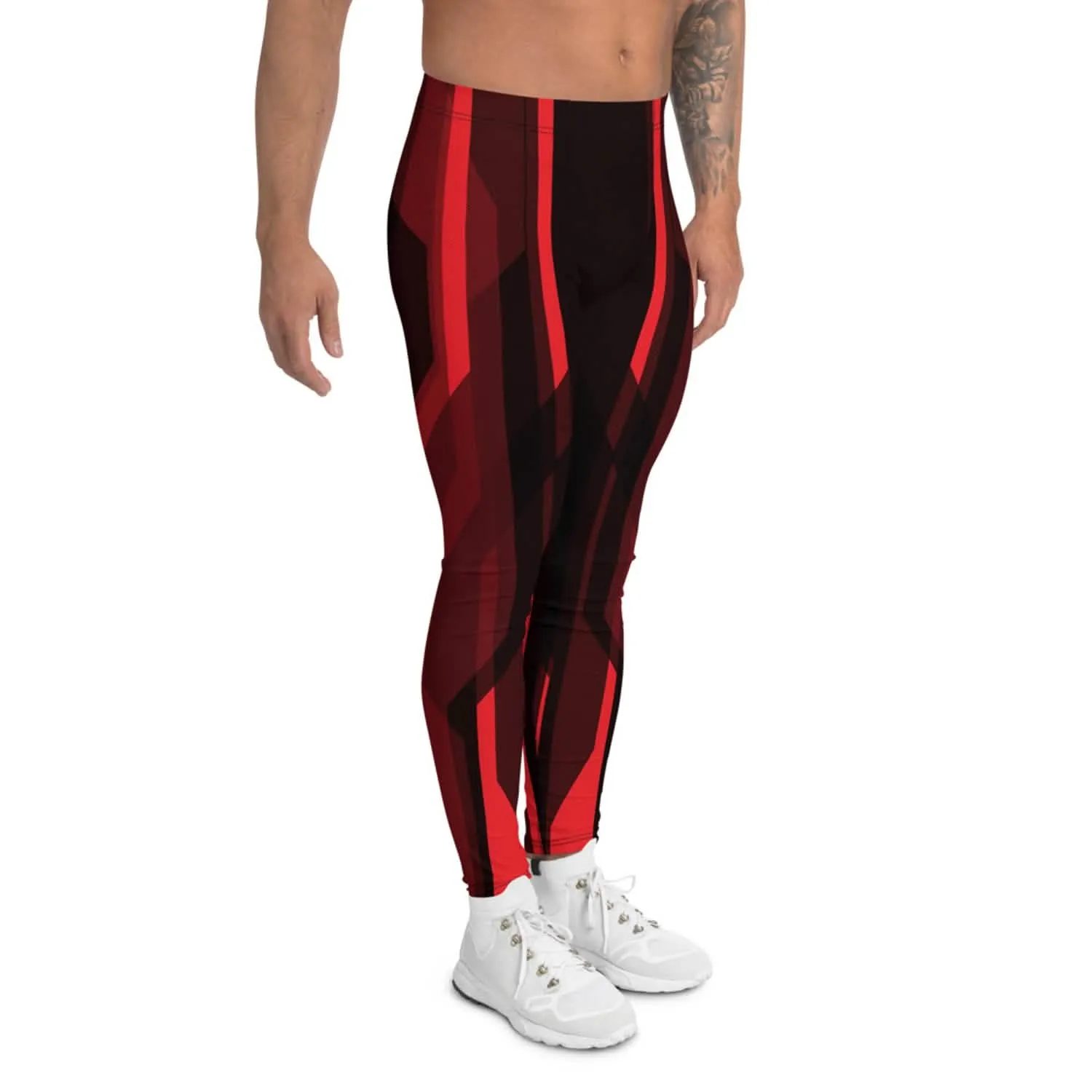 Men's Neon Red Tron-Inspired Athletic Tights