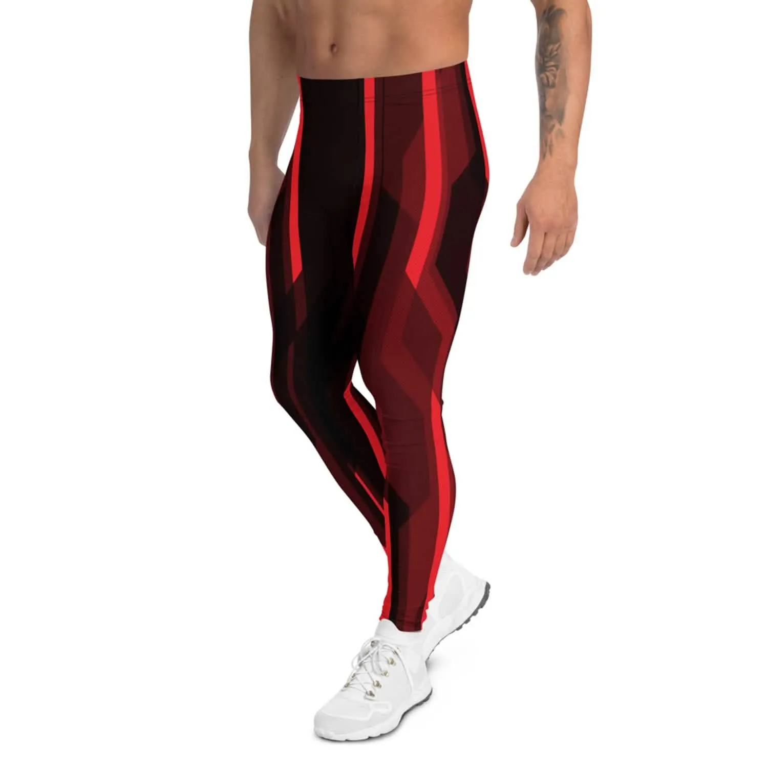 Men's Neon Red Tron-Inspired Athletic Tights