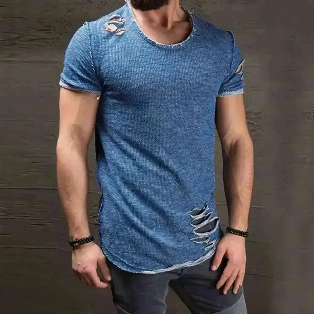 Men's Trendy Short Sleeve Active T-Shirt with Unique Hole Design