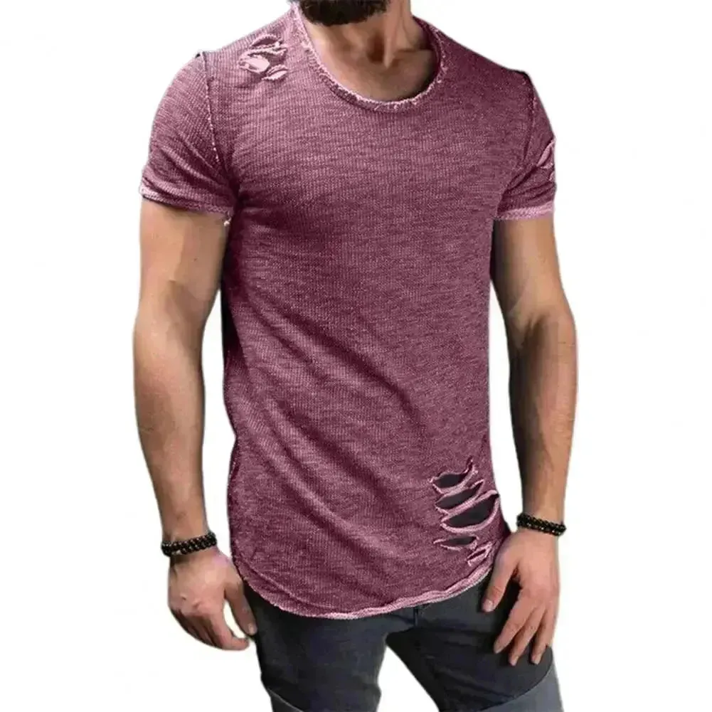 Men's Trendy Short Sleeve Active T-Shirt with Unique Hole Design